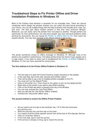troubleshoot steps to fix printer offline