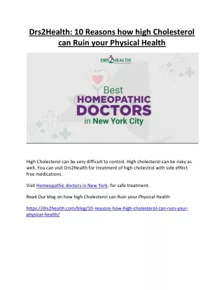 Drs2Health: 10 Reasons how high Cholesterol can Ruin your Physical Health