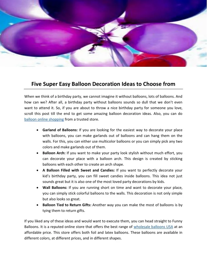 PPT - Five Super Easy Balloon Decoration Ideas to Choose from ...