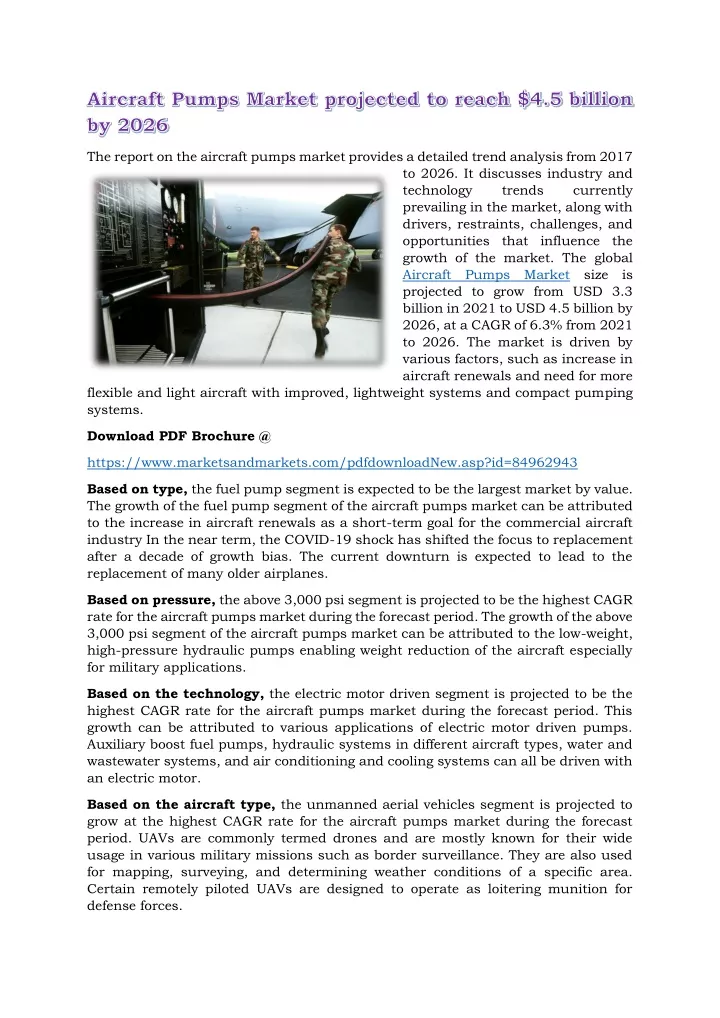 the report on the aircraft pumps market provides