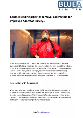 Contact leading asbestos removal contractors for improved Asbestos Surveys