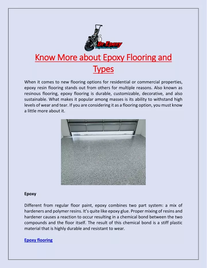 know more about epoxy flooring and know more