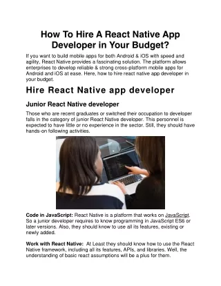 How To Hire A React Native App Developer in Your Budget