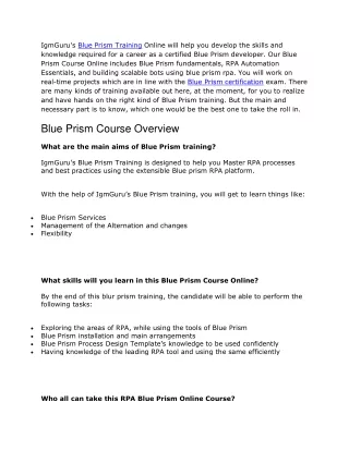 Blue Prism Certification Training Course Online