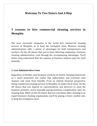 5 reasons to hire commercial cleaning services in Memphis