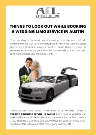 Things to Look Out While Booking a Wedding Limo Service in Austin