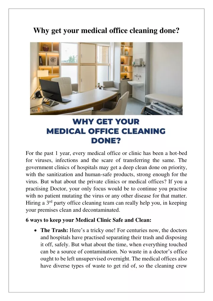 why get your medical office cleaning done