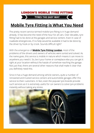 Why Need Mobile Tyre Fitting London?