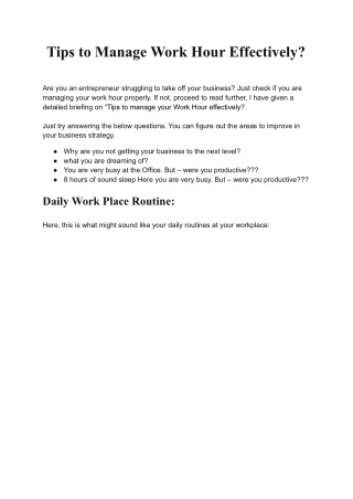 tips to manage work hour effectively
