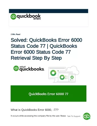 (1-877-323-5303) How to Fix QuickBooks Error 6000 Status Code 77?