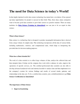 the need for data science in today s world