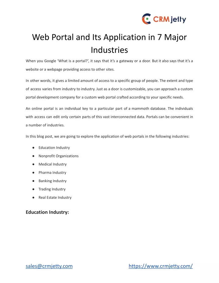 web portal and its application in 7 major