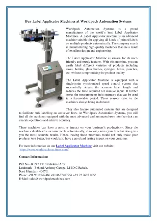 Buy Label Applicator Machines at Worldpack Automation Systems