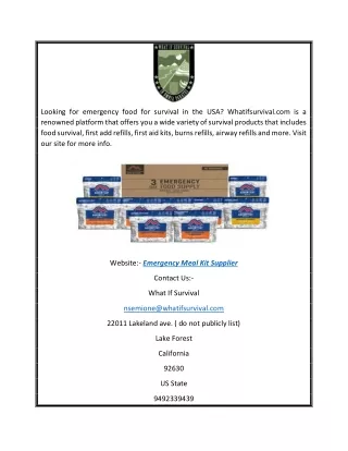 Emergency Meal Kit Supplier | Whatifsurvival.com