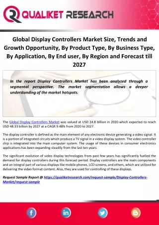Global Display Controllers Market Size, Trends and Growth Opportunity, By Product Type, By Business Type, By Application