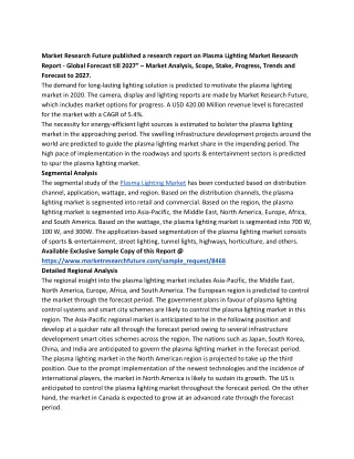 Plasma Lighting Market 2020 Global Size, Revenue Analysis 2027