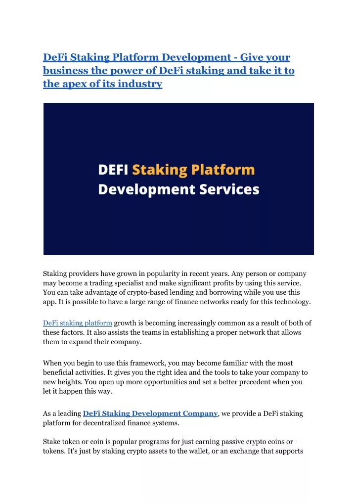 defi staking platform development give your