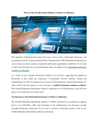 Why to Take the Blockchain Solutions Architect Certification?