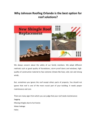 Why Johnson Roofing Orlando is the best option for roof solutions?
