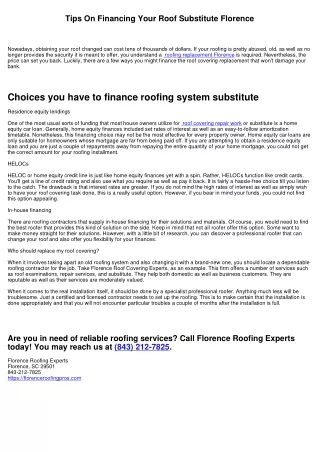 Tips On Funding Your Roof Replacement Florence