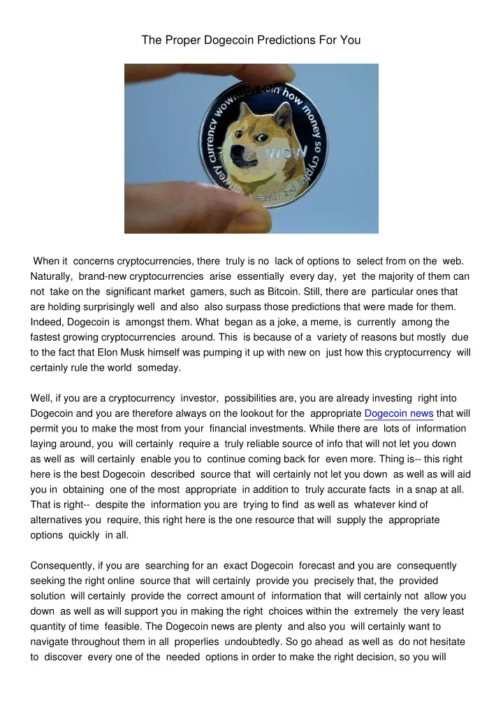 the proper dogecoin predictions for you