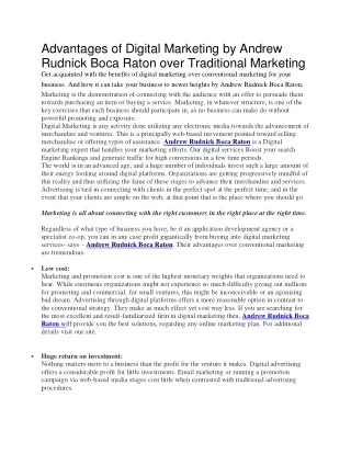 Advantages of Digital Marketing by Andrew Rudnick Boca Raton over Traditional Marketing