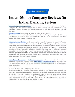 Indian Money Company Reviews On Indian Banking System