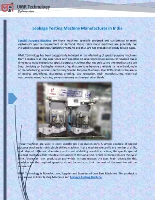 Leakage Testing Machine Manufacturer in India