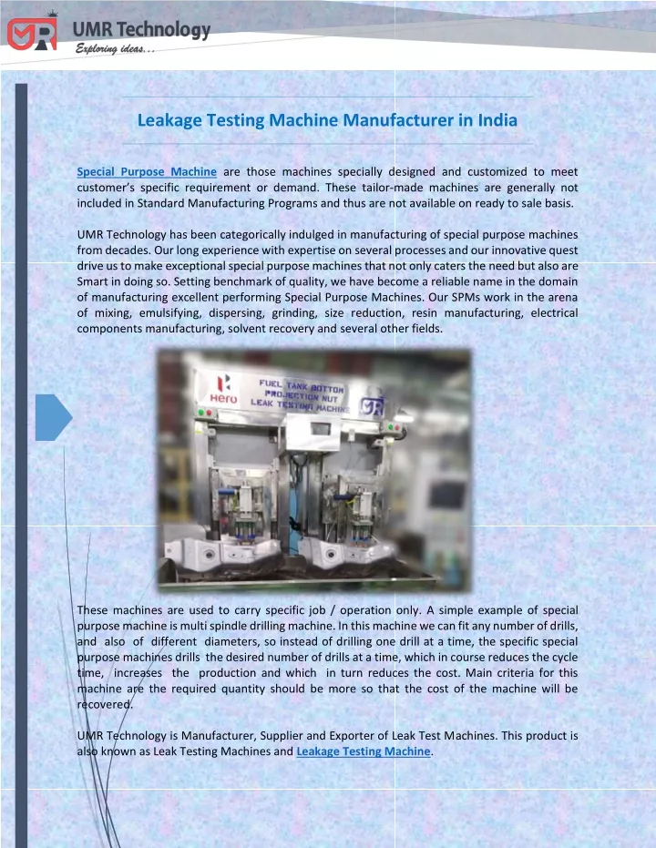 leakage testing machine manufacturer in india