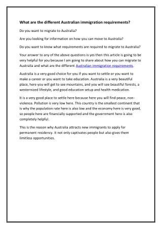 What are the different Australia immigration requirements