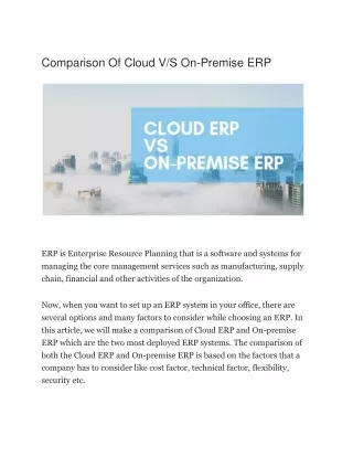 Comparison Of Cloud V/S On-Premise ERP