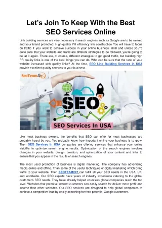 let s join to keep with the best seo services