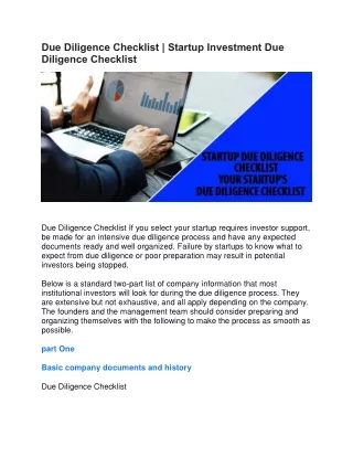 due diligence checklist startup investment
