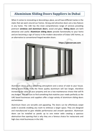Aluminium Sliding Doors Suppliers in Dubai