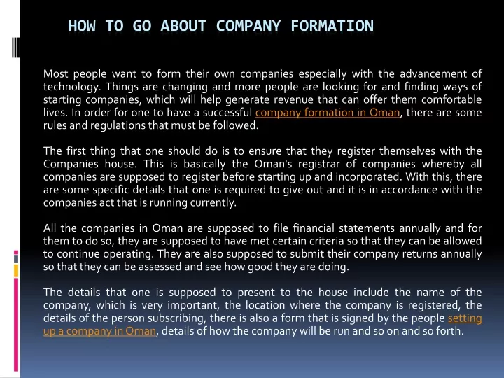 how to go about company formation