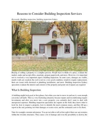 reasons to consider building inspection services