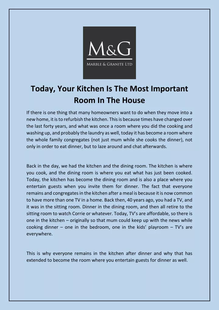 today your kitchen is the most important room