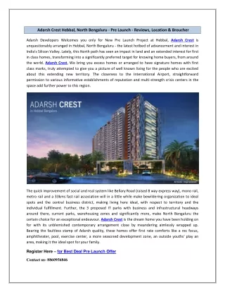 adarsh crest hebbal north bengaluru pre launch