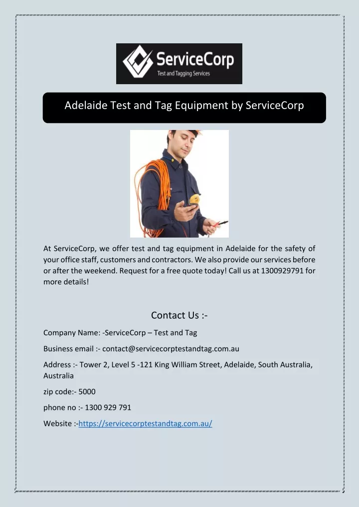 adelaide test and tag equipment by servicecorp