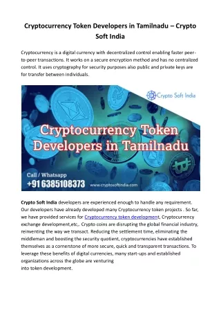 cryptocurrency token developers in tamilnadu