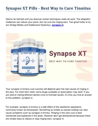 Is Synapse XT Trustworthy Supplement? For Tinnitus Cure