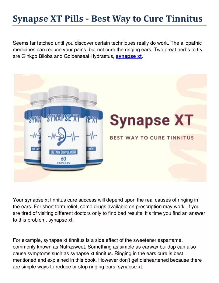 synapse xt pills best way to cure tinnitus