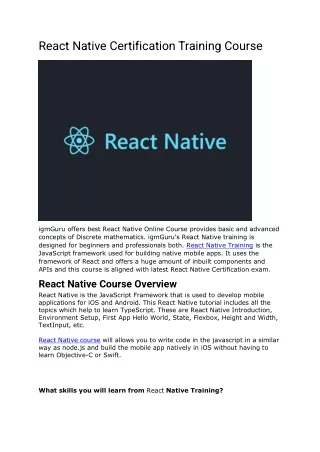 React Native Certification Training Course