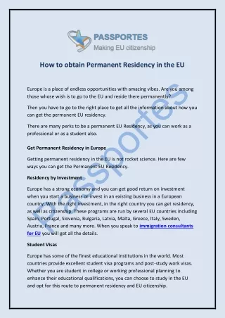 How to obtain Permanent Residency in the EU