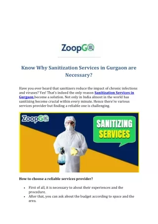 Know Why Sanitization Services in Gurgaon are Necessary