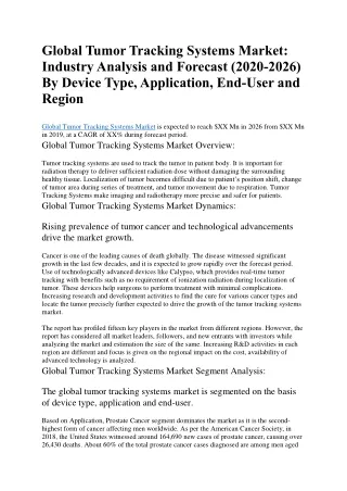 global tumor tracking systems market industry