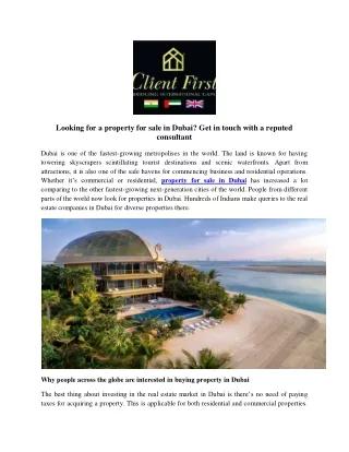 Looking for a property for sale in Dubai Get in touch with a reputed consultant