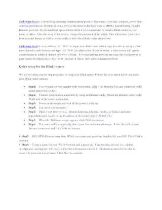 dlinkrouter local is a networking company