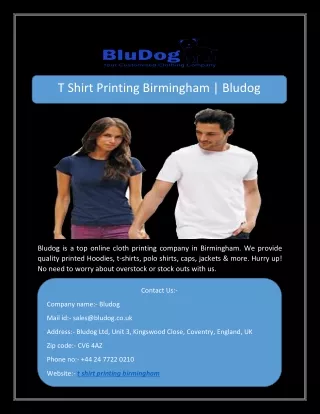 T Shirt Printing Birmingham | Bludog