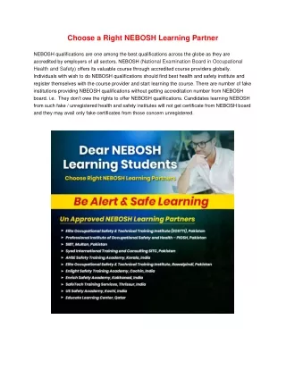 Choose a Right NEBOSH Learning Partner